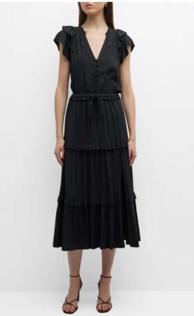 Paige Rozlyn Black Tiered Midi Dress